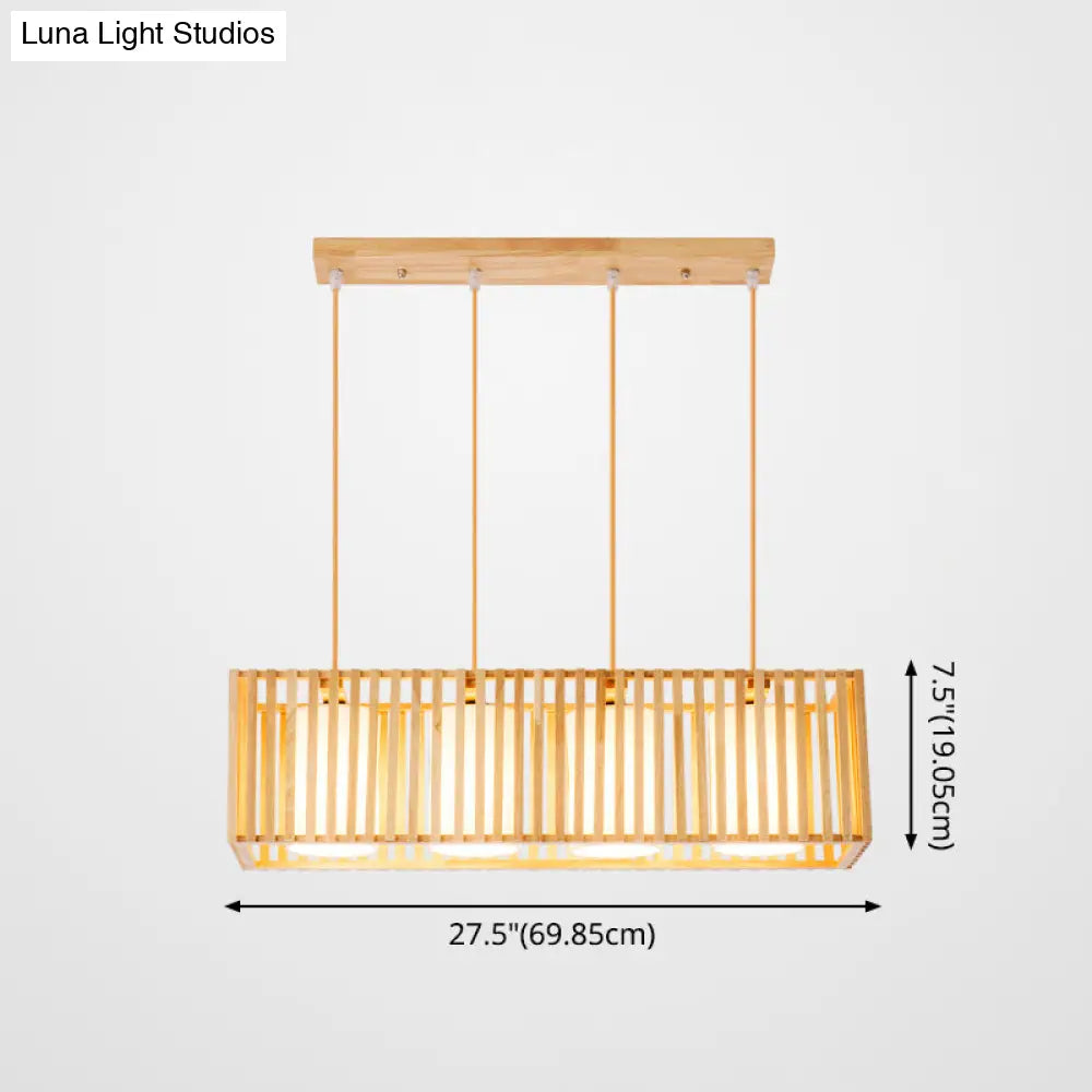 DecorBites™ Asian Wood Island Pendant Light - Natural Wood Finish