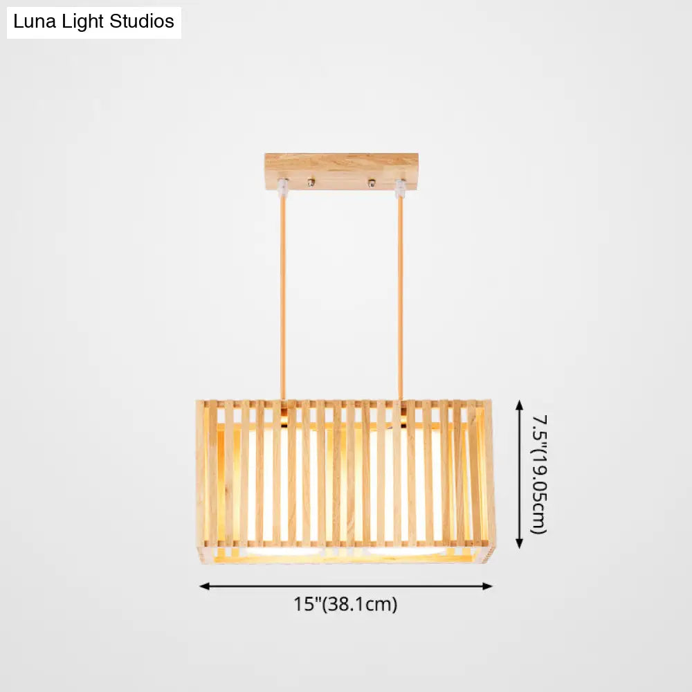 DecorBites™ Asian Wood Island Pendant Light - Natural Wood Finish