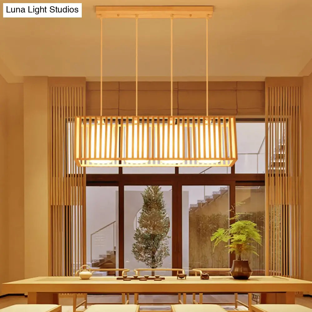DecorBites™ Asian Wood Island Pendant Light - Natural Wood Finish
