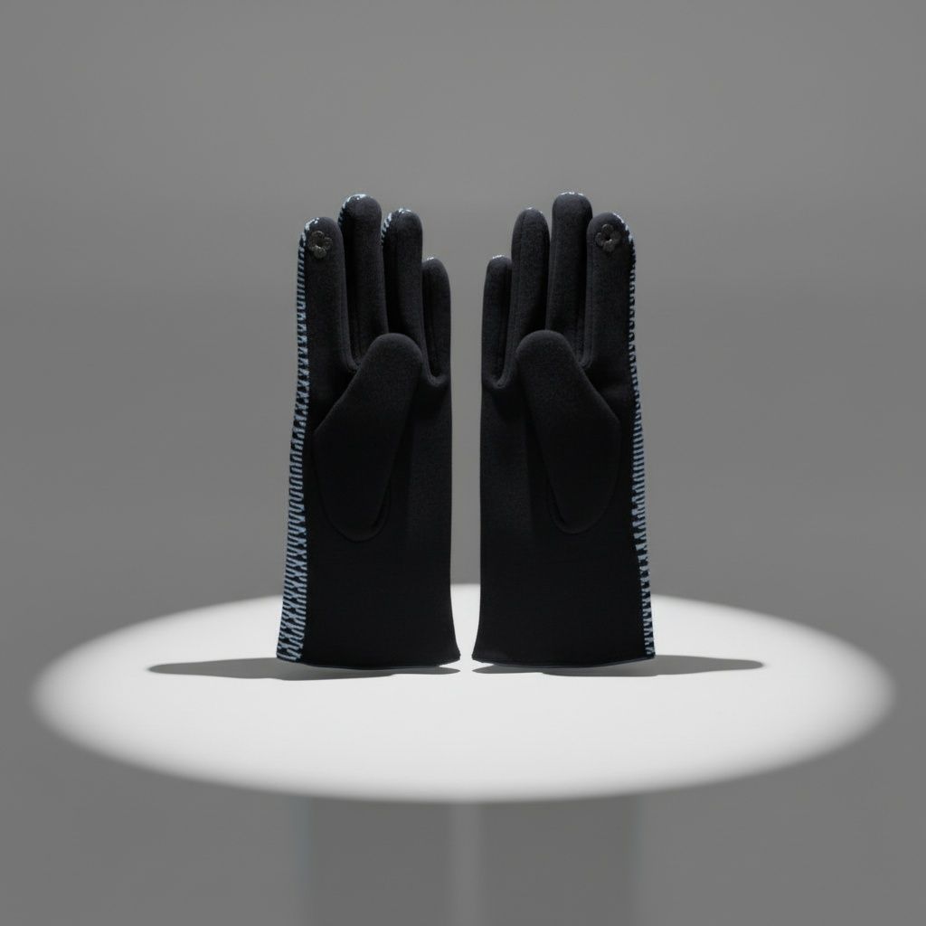 Winter Touchscreen Gloves Navy Blue Cross Wavy Stylish Casual