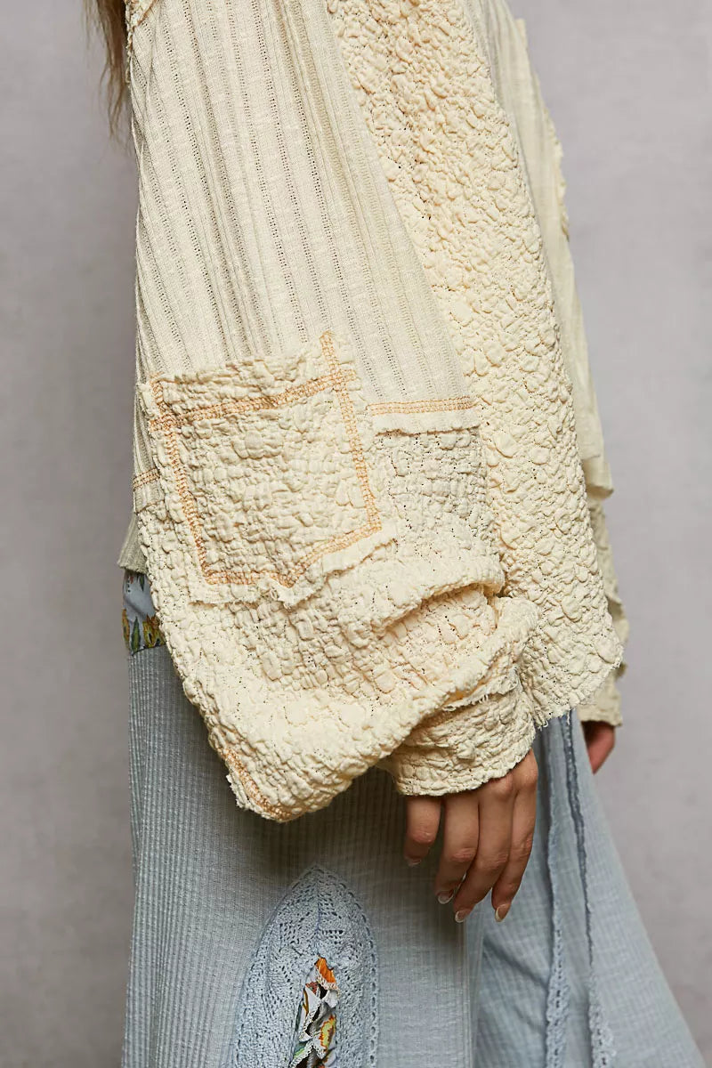 V-Neck Long Sleeve Top with Stitch Detail