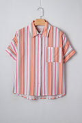 Pink Stripe Button up Short Sleeve Shirt