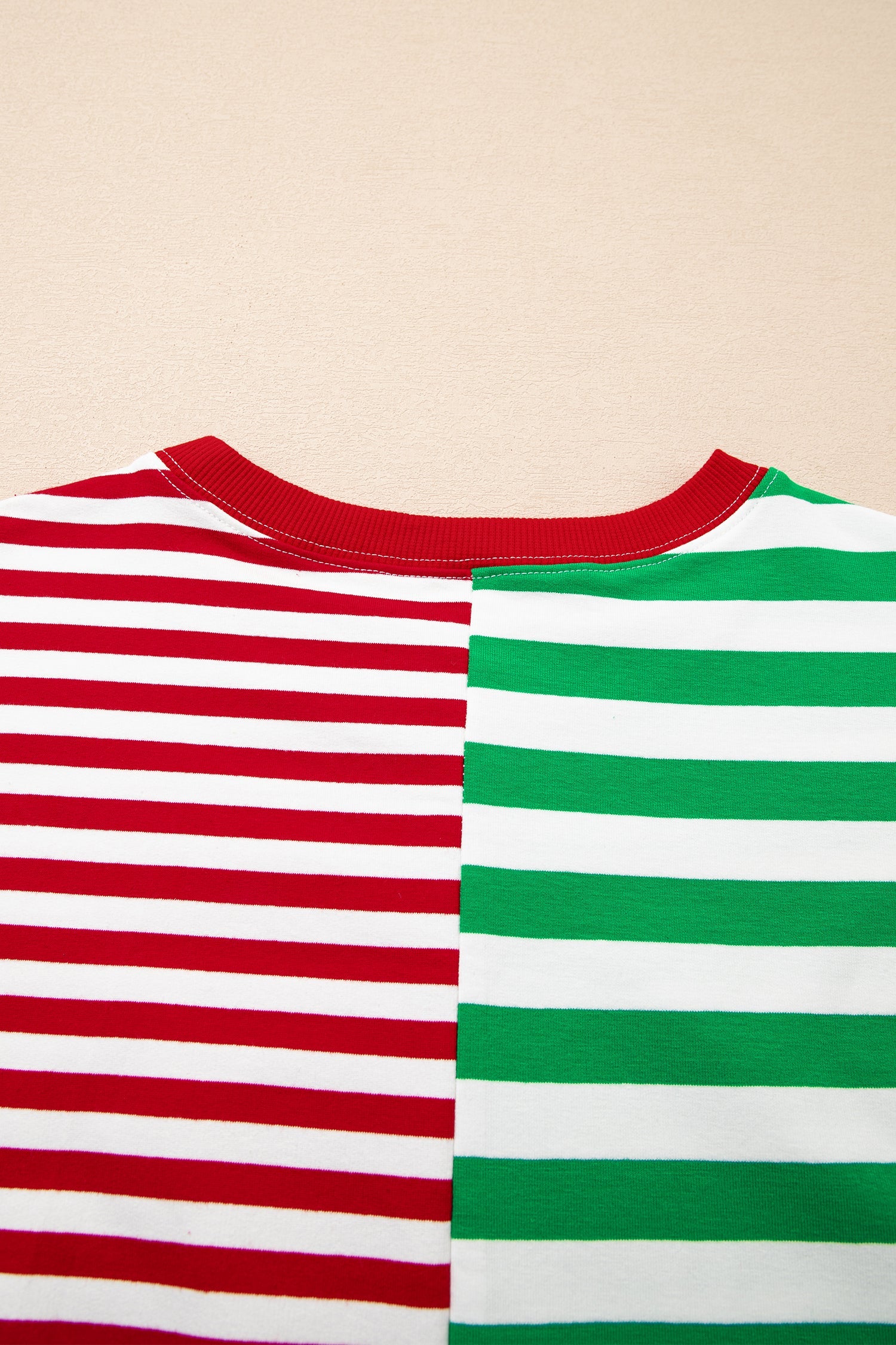 Green Stripe Contrasted Color Block Patchwork Baggy Sweatshirt