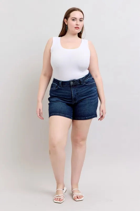 Full Size High Waist Back Flap Pocket Denim Shorts Plus Size