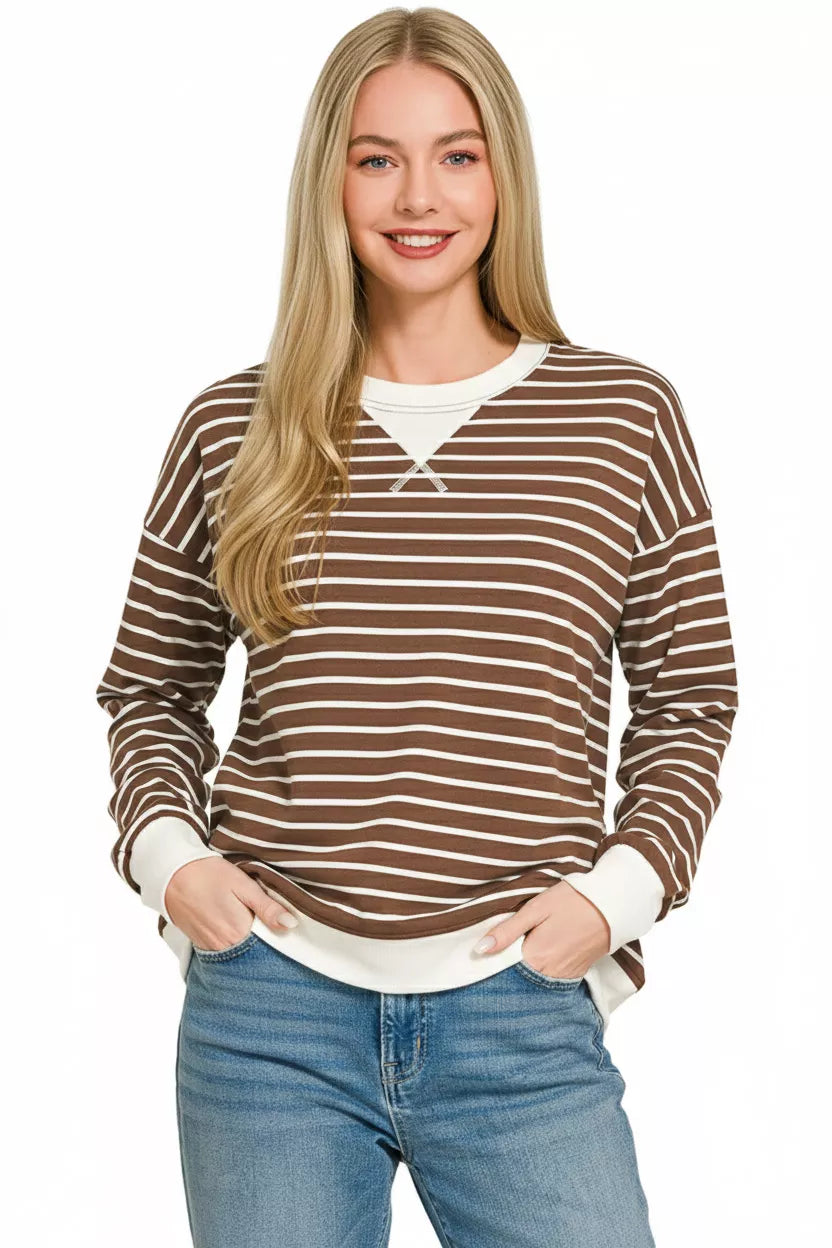 Contrast Striped Round Neck Sweatshirt