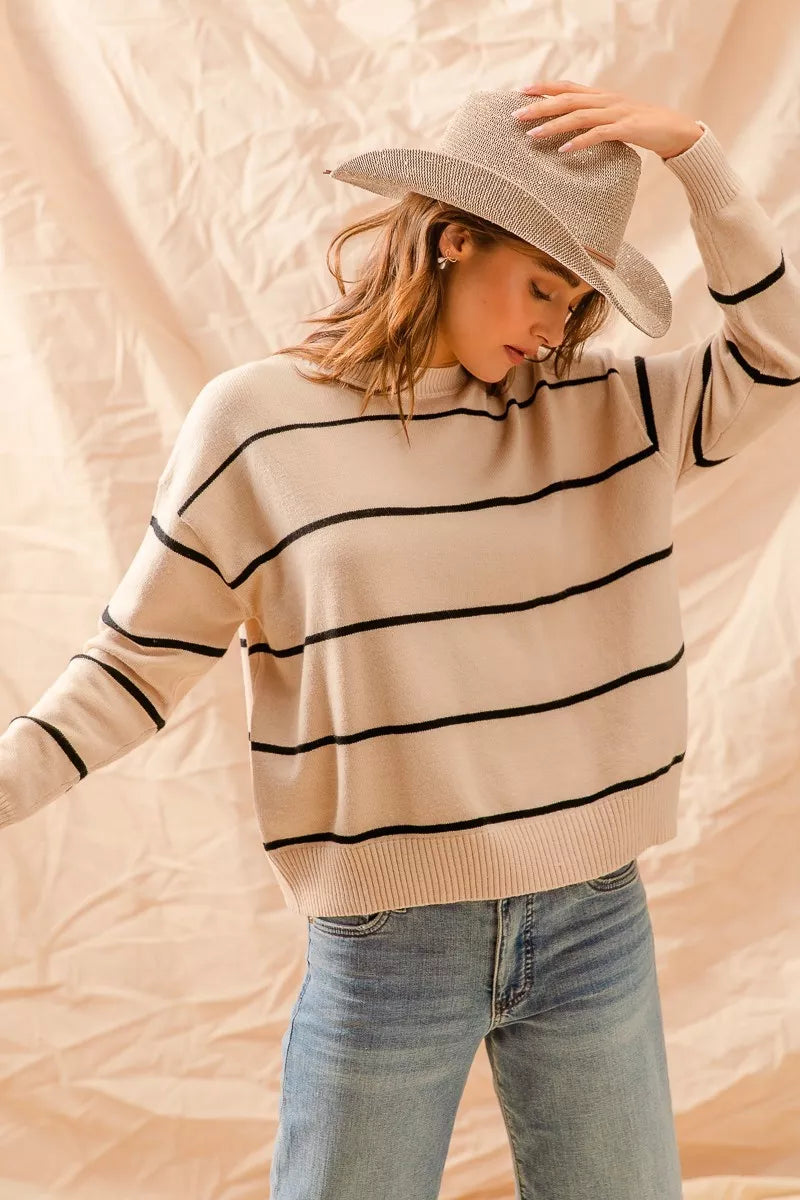 Stripe Crew Neck Basic Essential Sweater