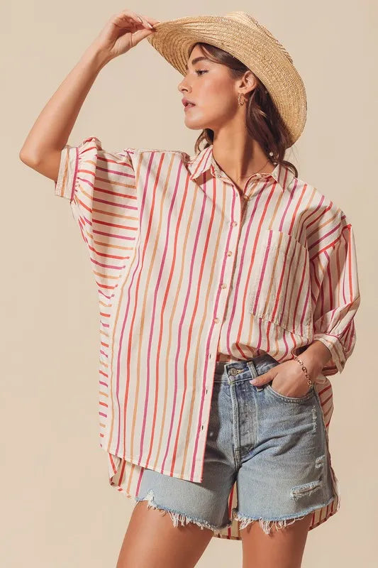 Multicolored Stripe Button Down Shirt