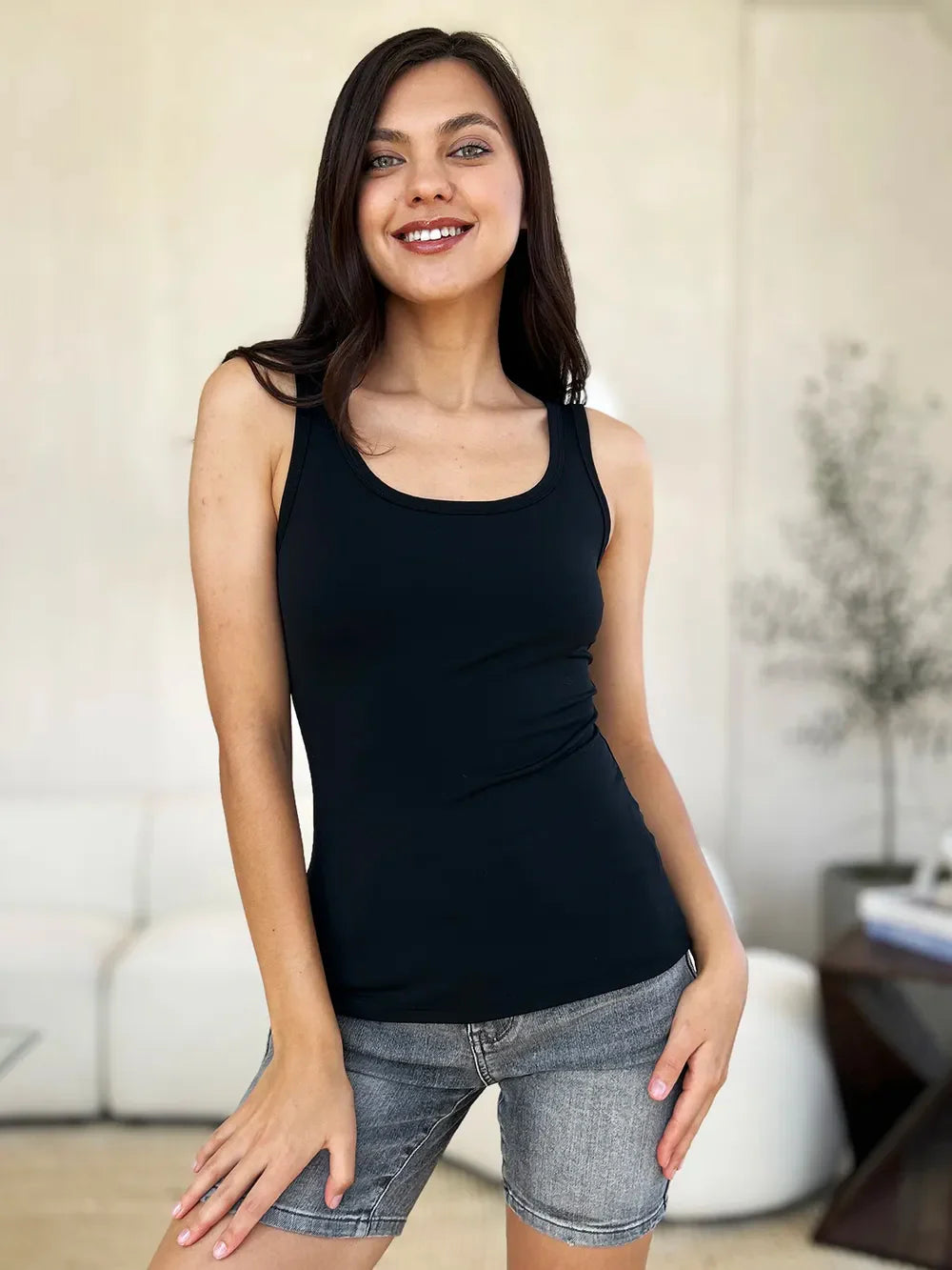 I am a Fashion Junky Full Size Square Neck Wide Strap Tank