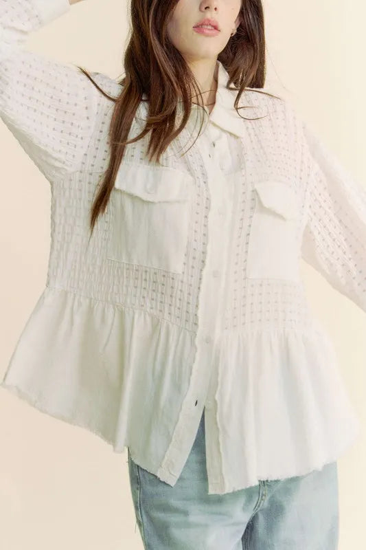 Davi & Dani Garment Washed Jacquard Button Front Shirt