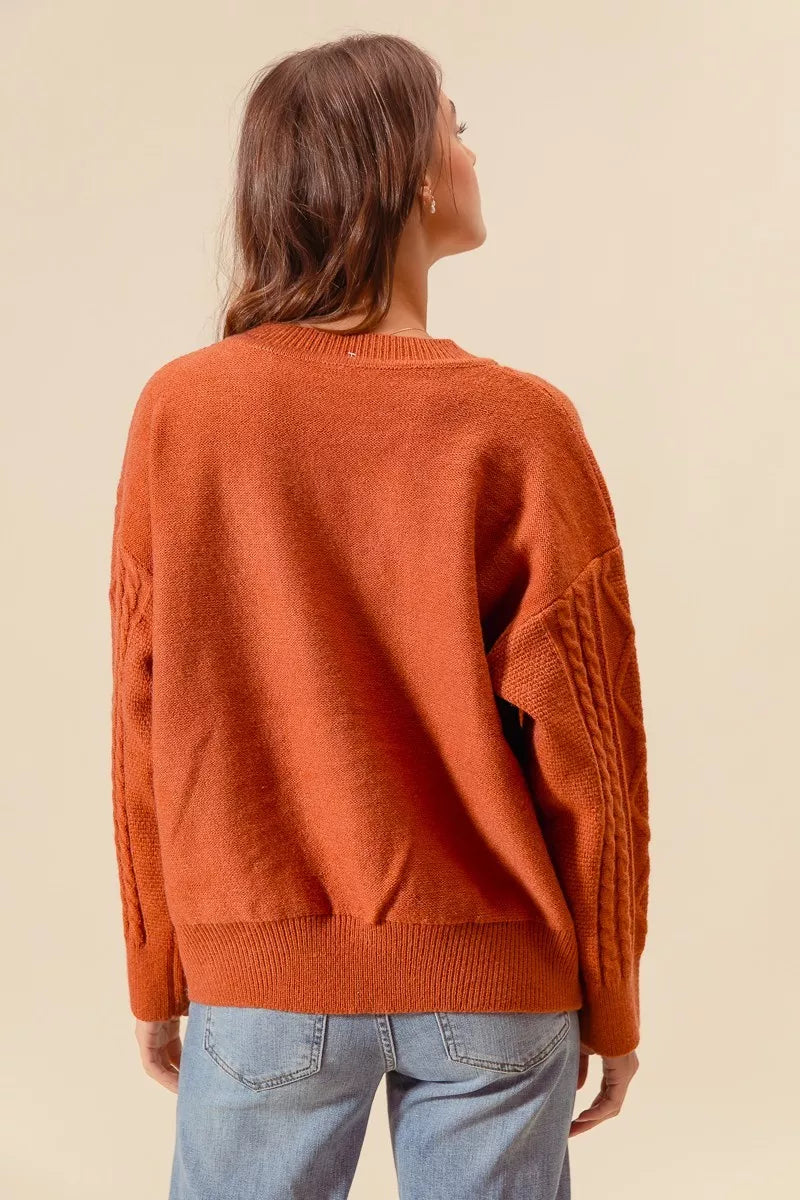 Embroidered Flower Cable Knitted Sweater