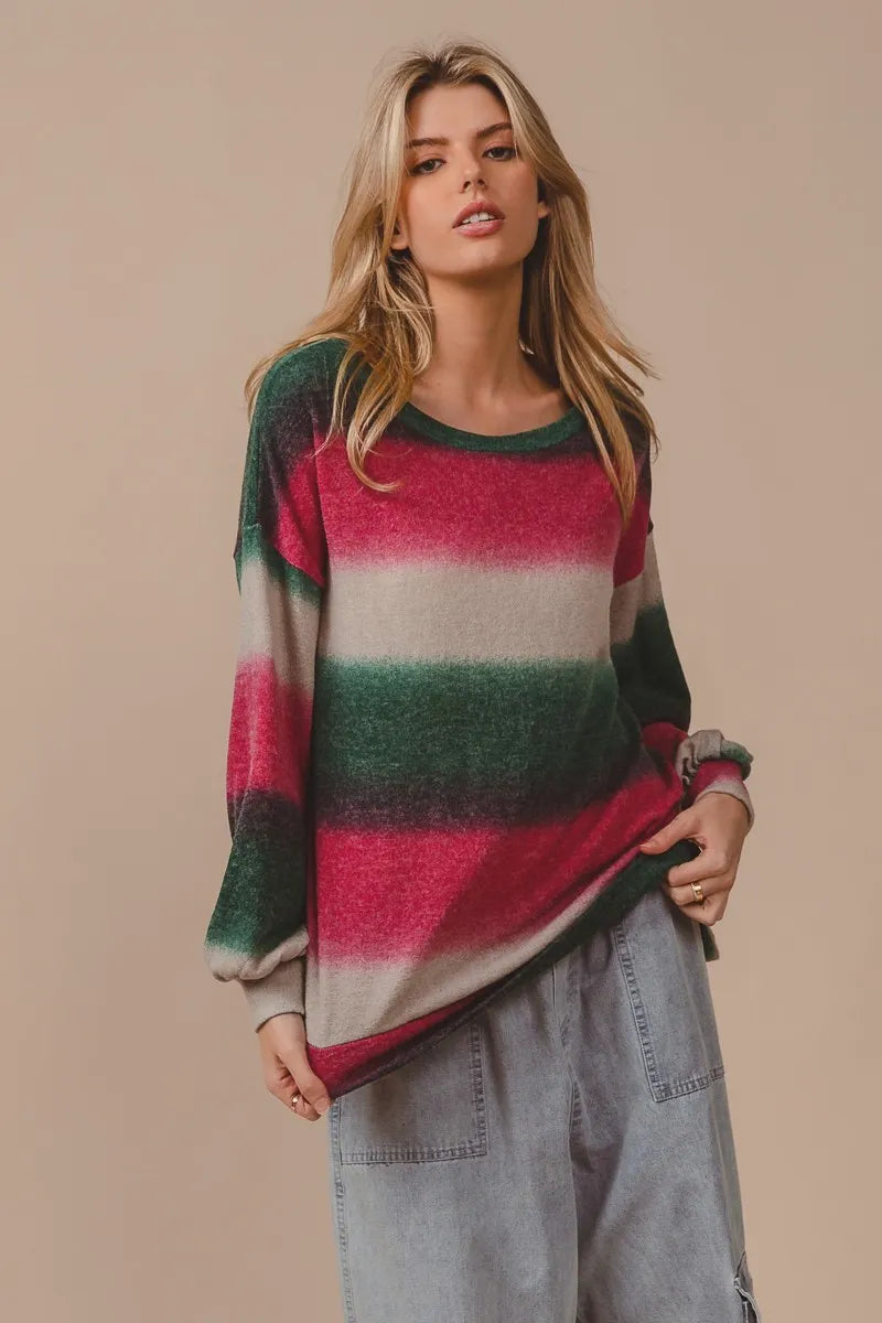 Striped Gradation Print Knit Top