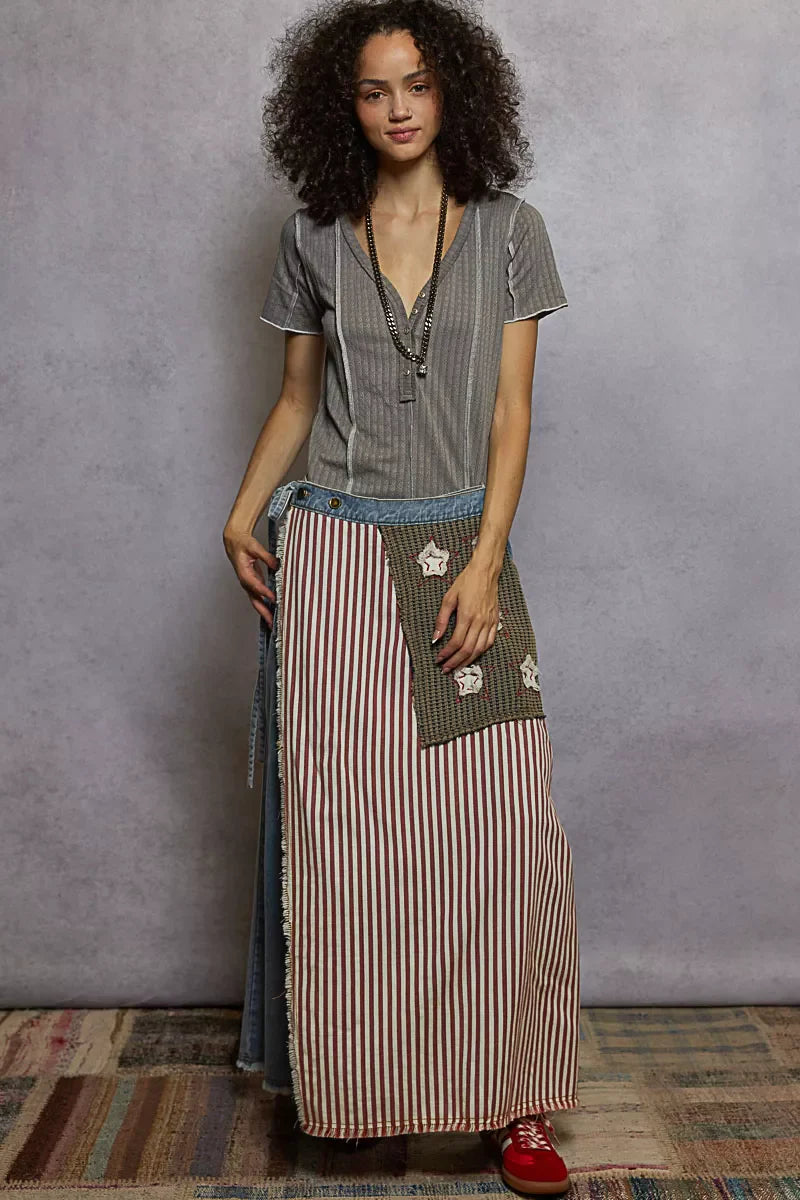 V-Neck Short Sleeve Top with Stitch Seam Detail