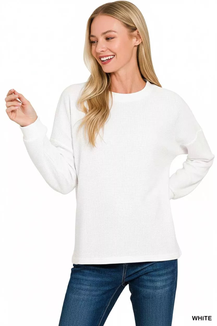 Double Knit Round Neck Long Sleeve Top