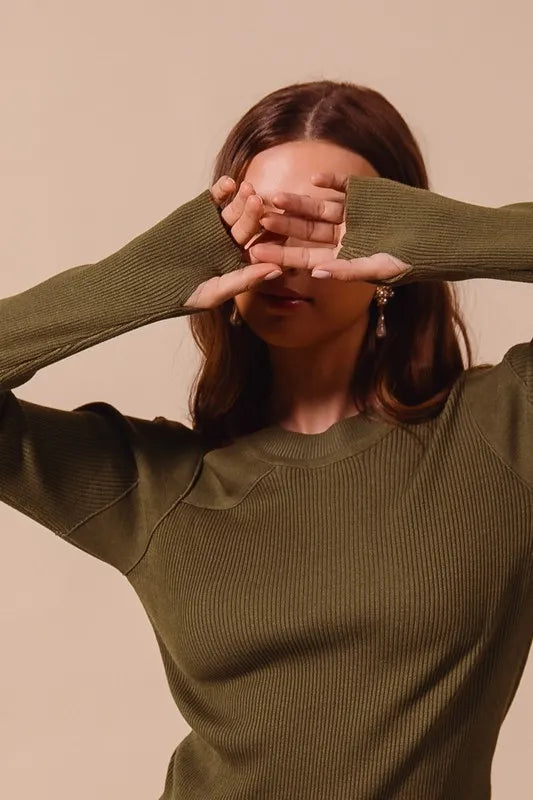 Rib Knit Top with Shoulder Cut Out