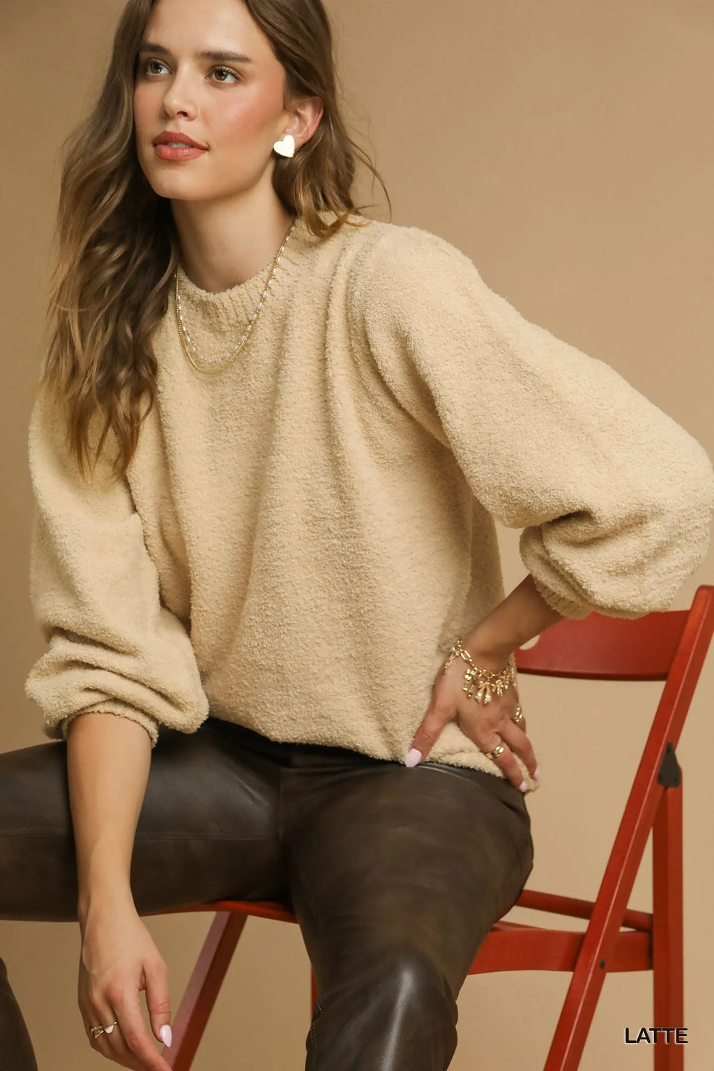Textured Long Sleeve Sweater with Ribbed Trim