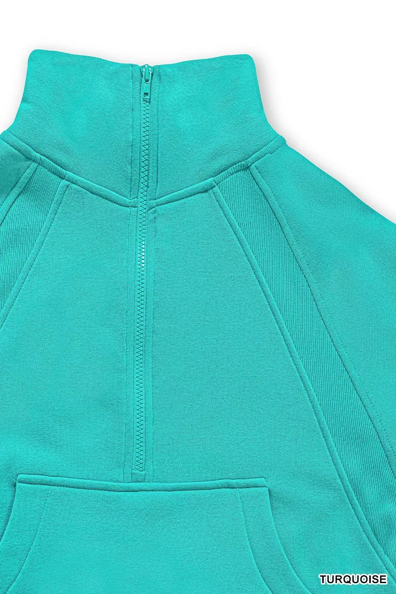 Fleece Half Zip Kangaroo Pocket Sweatshirts