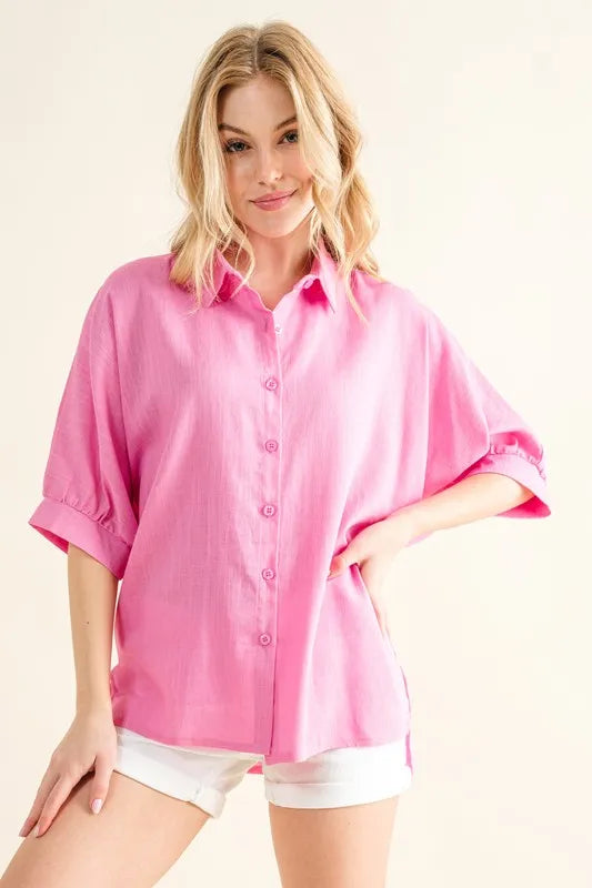 Oversized Linen Button Down Shirts Top