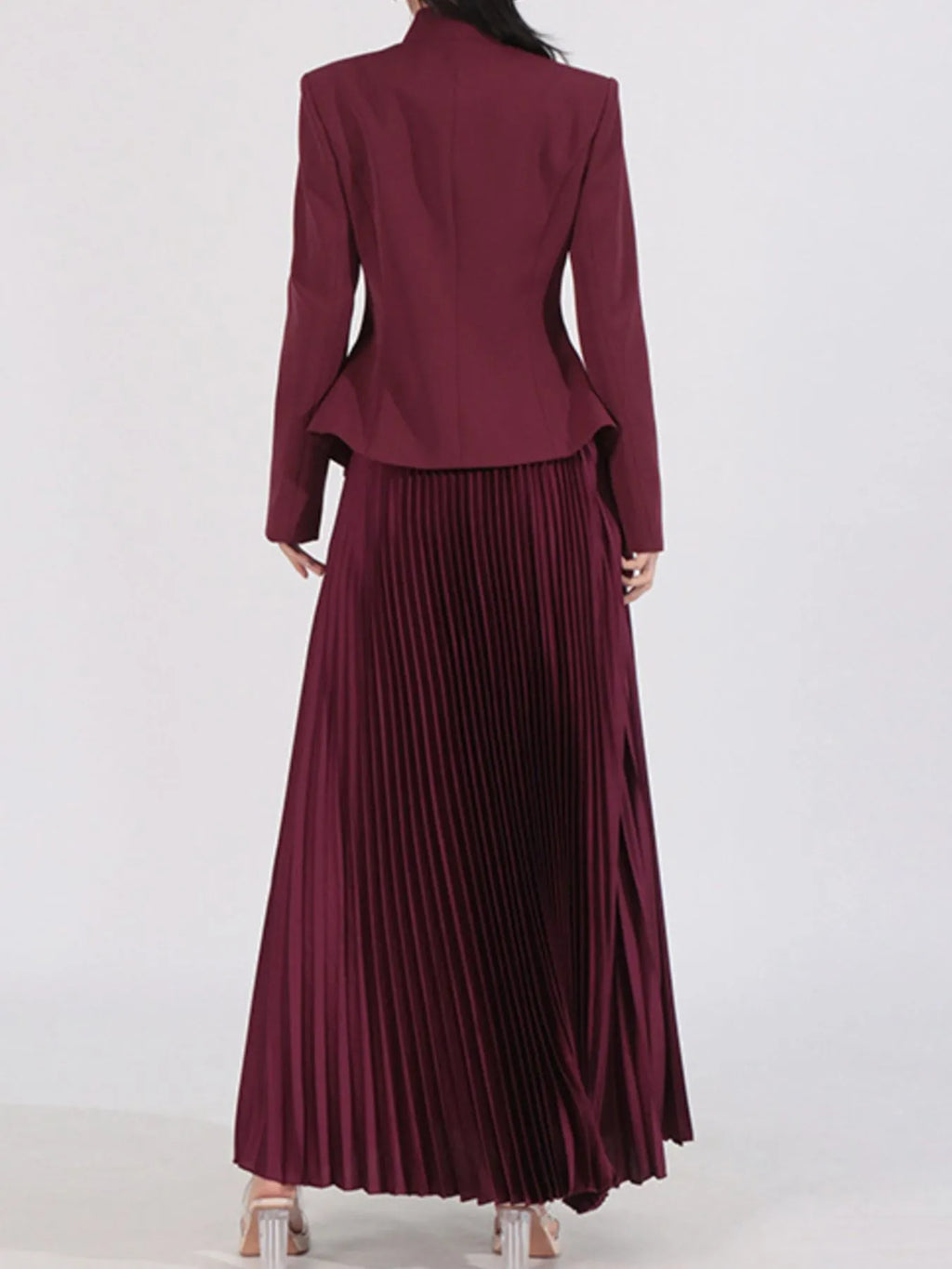 Button Up Long Sleeve Top and Pleated Skirt Set See size chart under “more details”