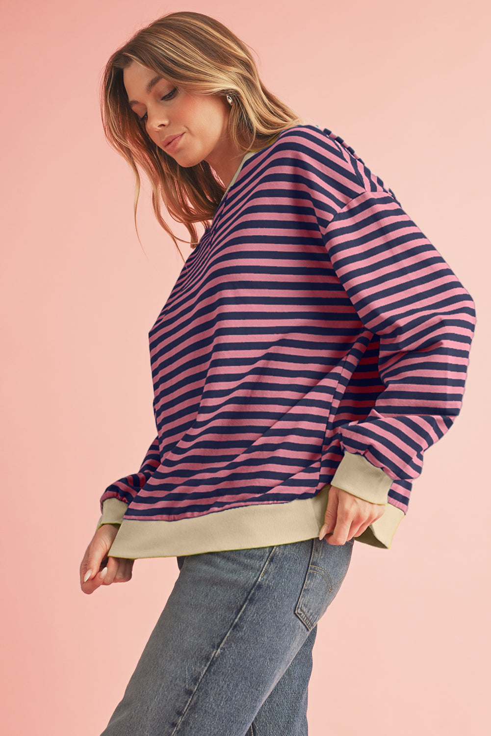 Black Stripe Contrast Edge Cross Seam Oversized Sweatshirt