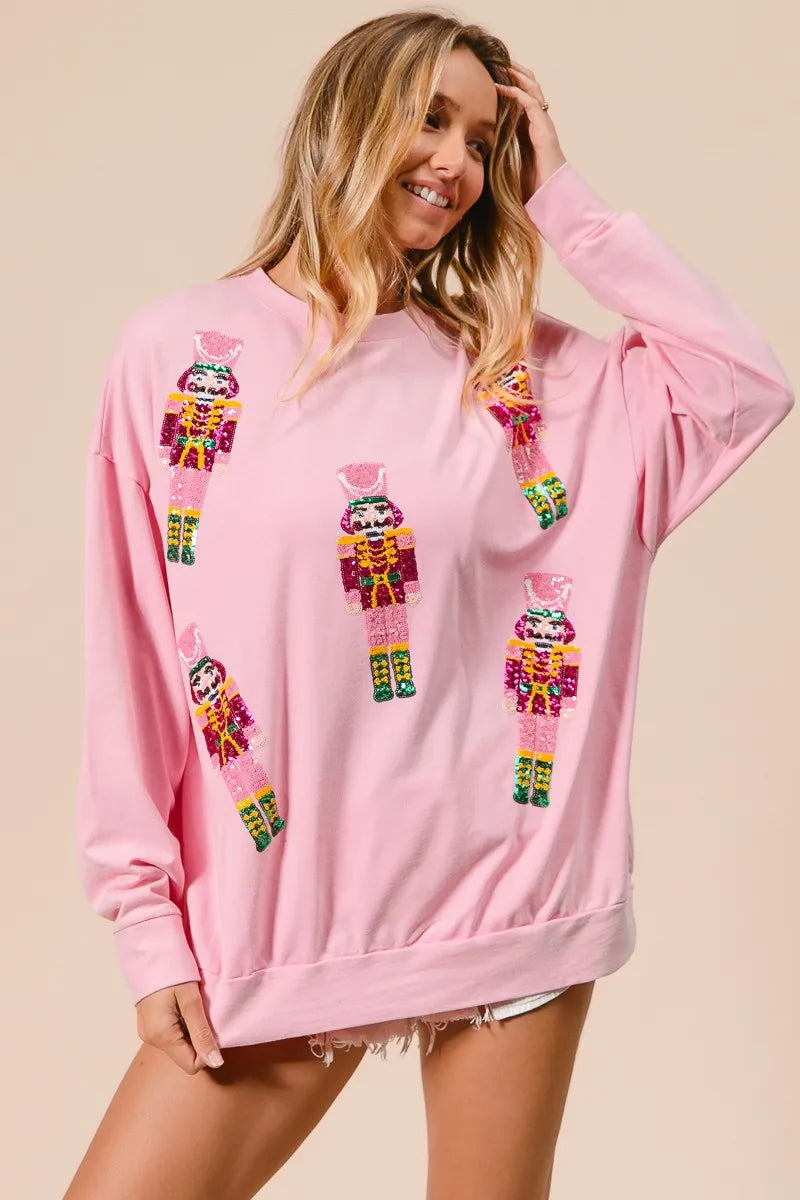 Sequin Nutcrackers Embroidery Christmas Sweatshirt