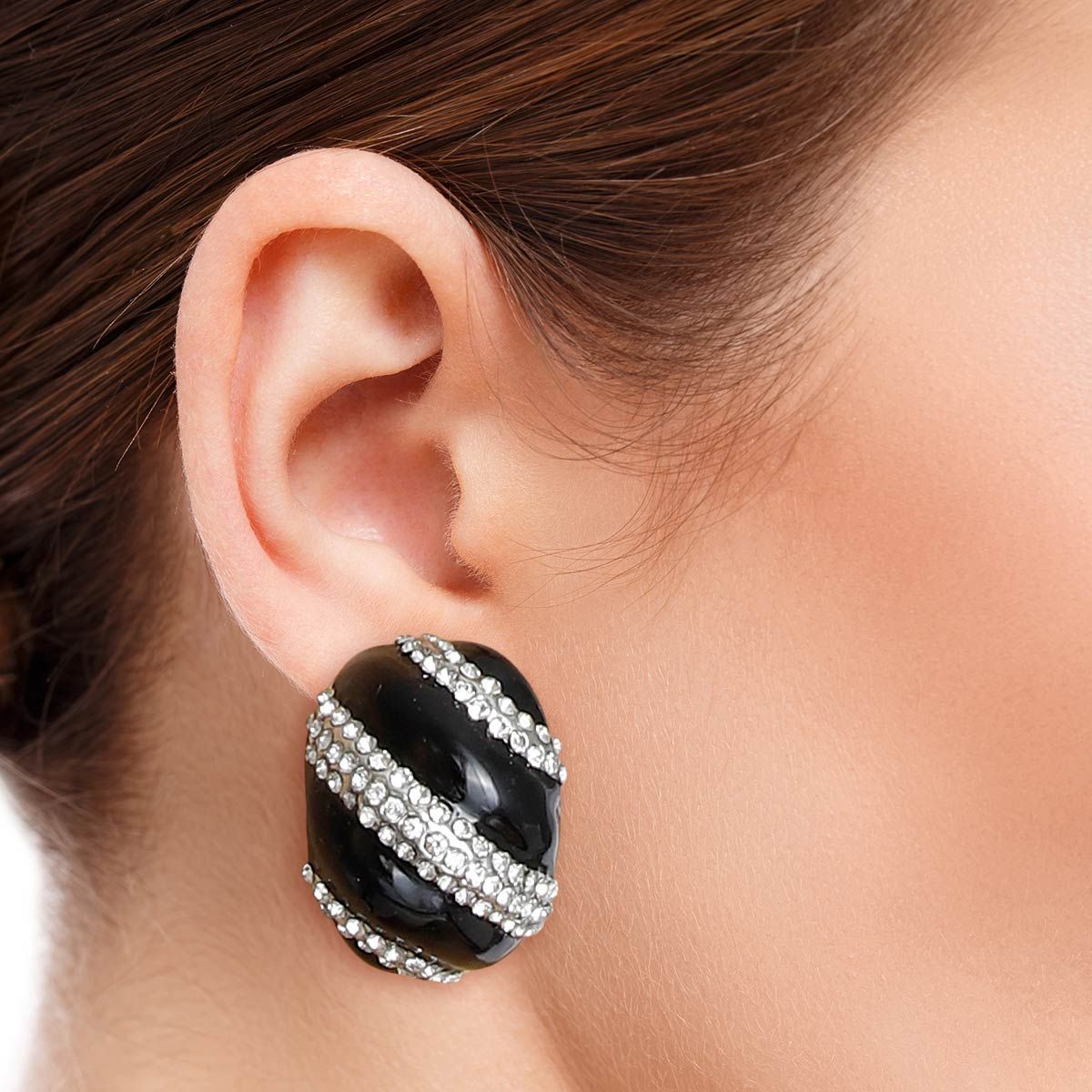 Dome Stud Earrings Black and Silver Stylish Fashion Jewelry