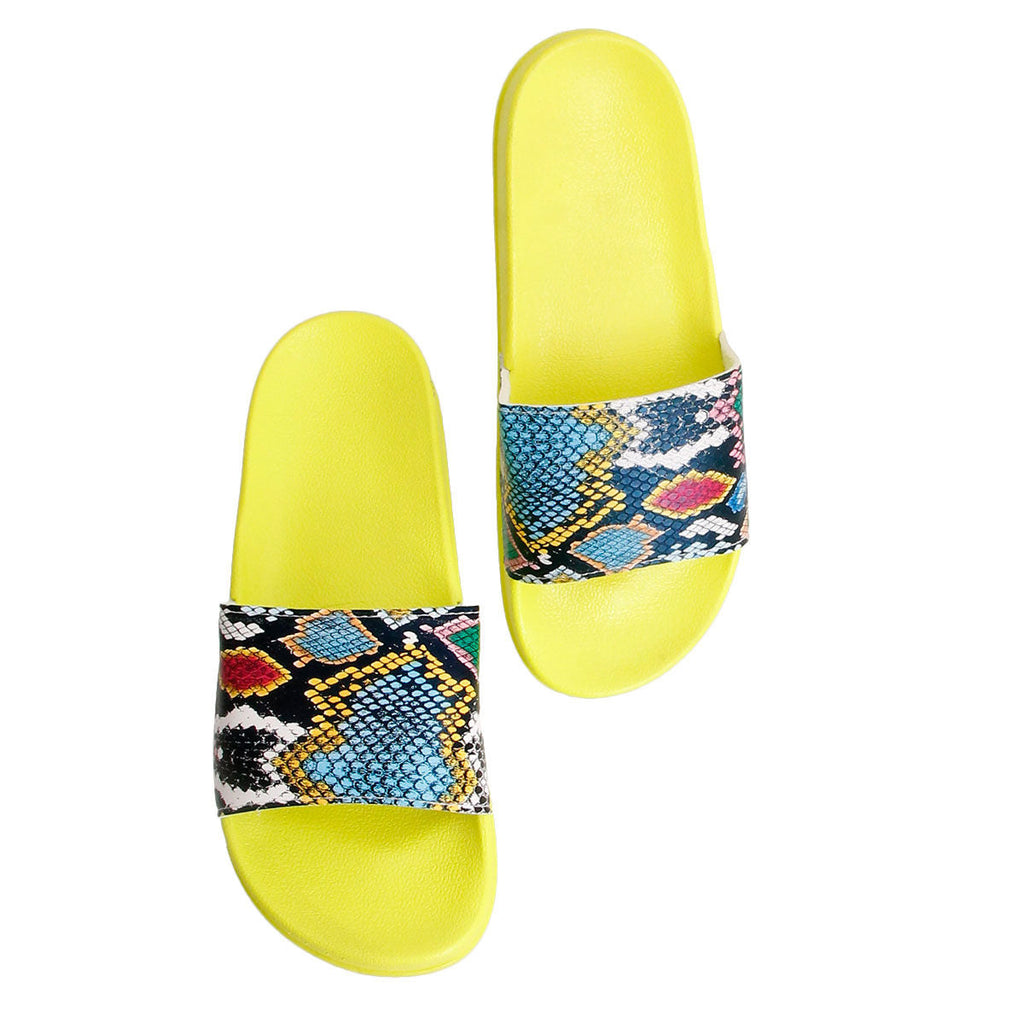 Slides Size 10 Yellow Snake Print Stylish Casual Footwear