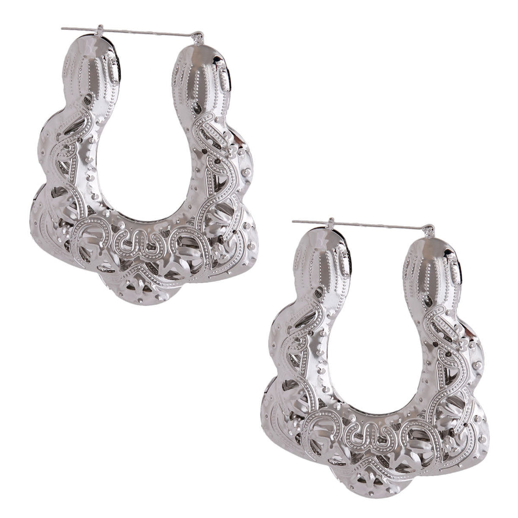 Silver Trapezoid Filigree Hoop Earrings – Stylish Statement Jewelry