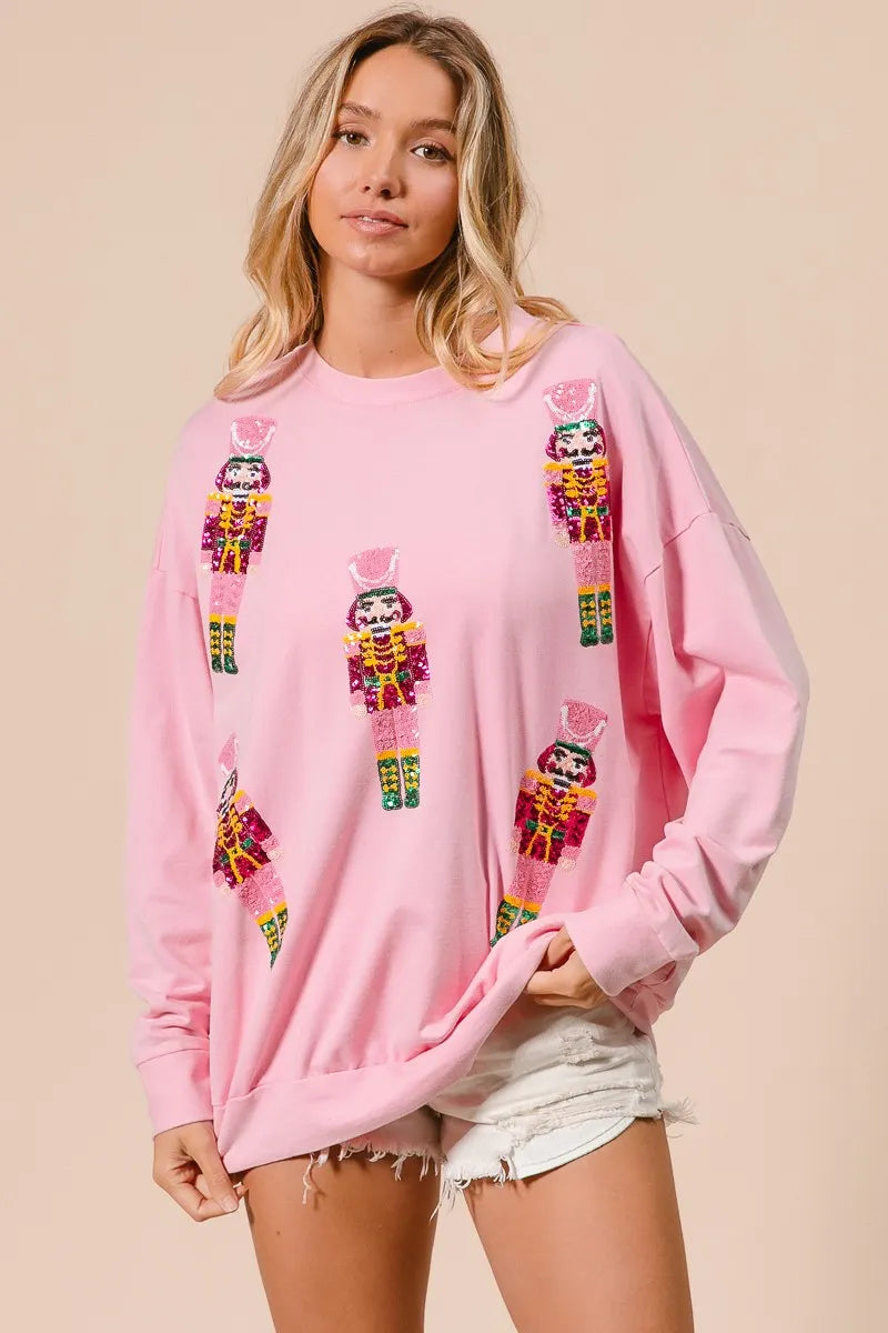 Sequin Nutcrackers Embroidery Christmas Sweatshirt