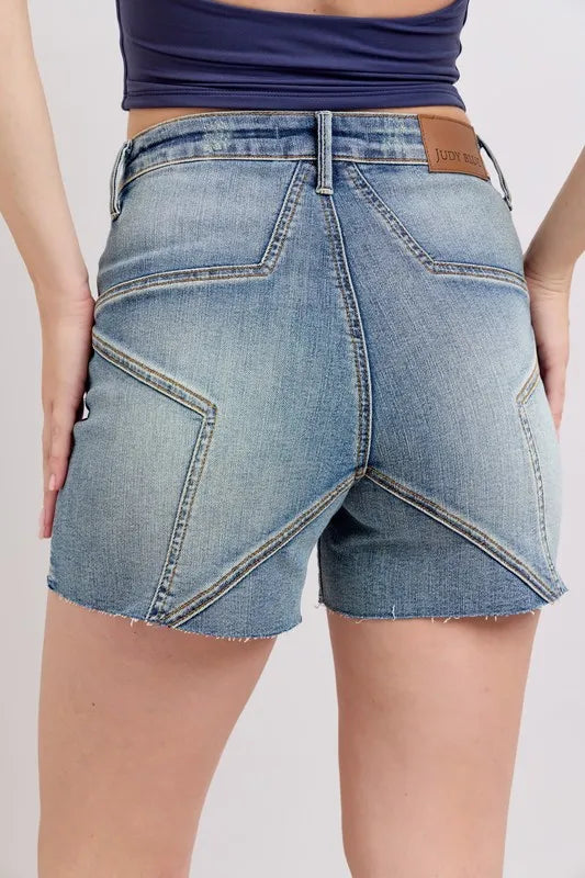 Full Size High Waist Star Seam Detail Denim Shorts Plus Size