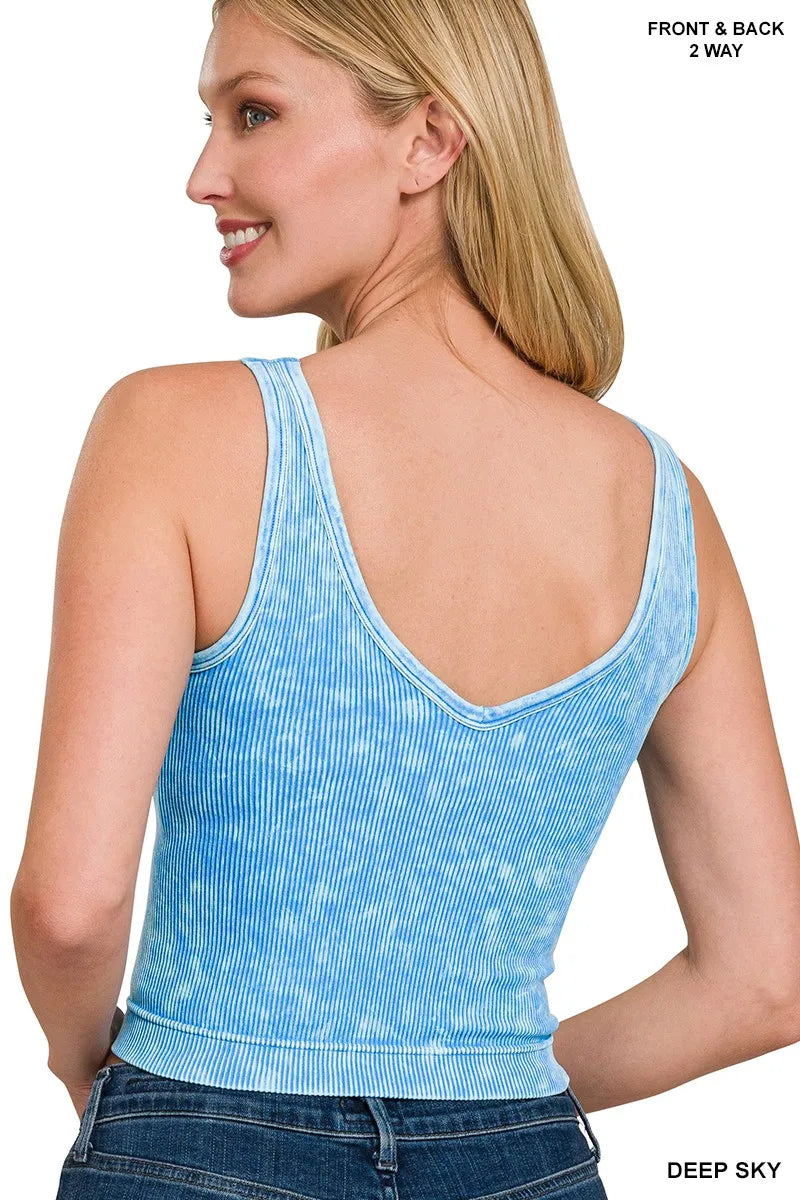2 Way Neckline Washed Ribbed Seamless Tank Top