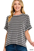 Raised Rib Striped Exposed Seam Top