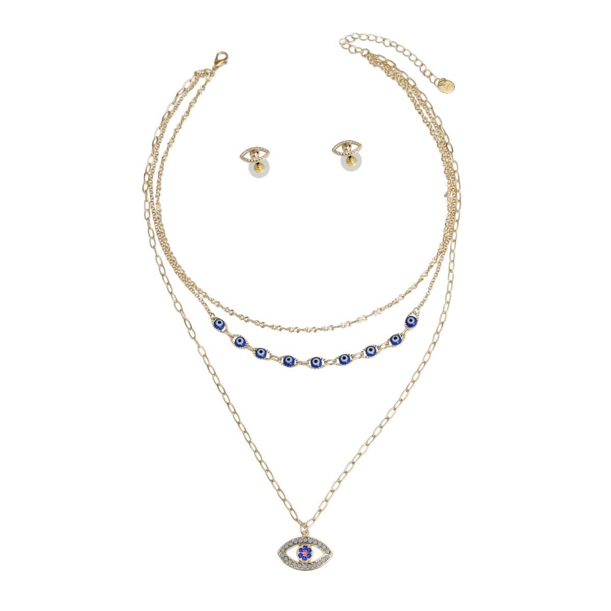Gold Chain Necklace with Blue Evil Eye Pendant – Stylish Statement Jewelry