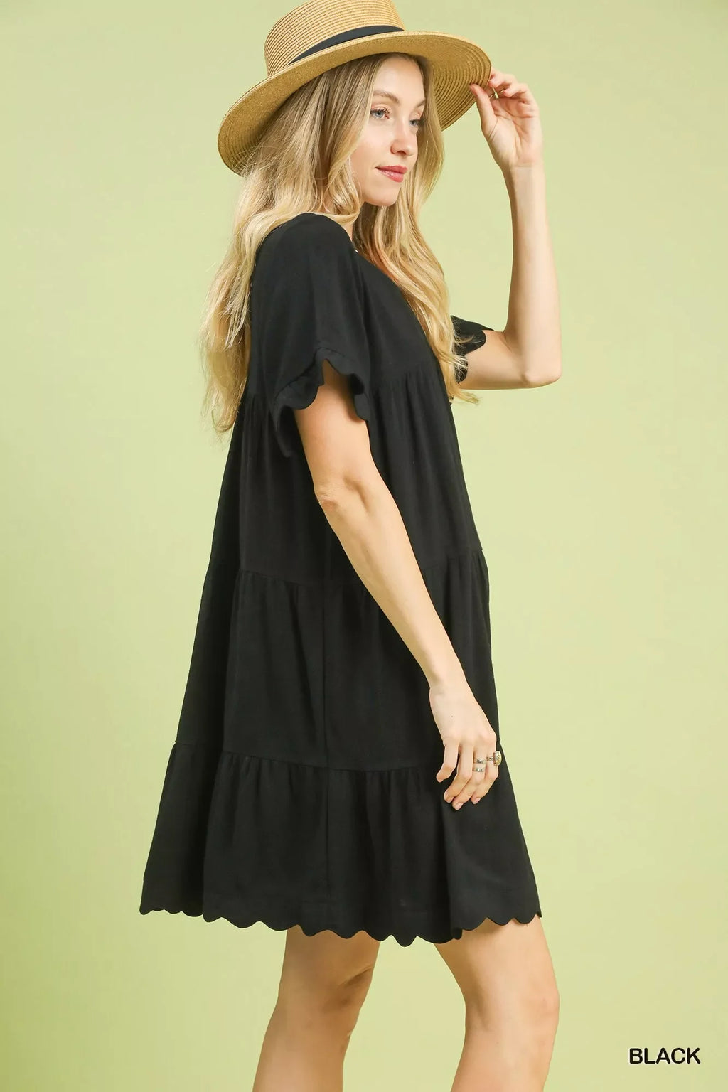 Linen Tiered Babydoll Dress with Ruffle Sleeves