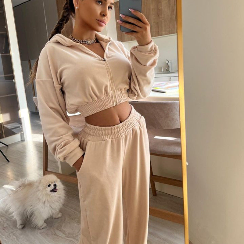Women's Long-sleeved Zip Hoodie Two-piece Set See size chart under “more details”