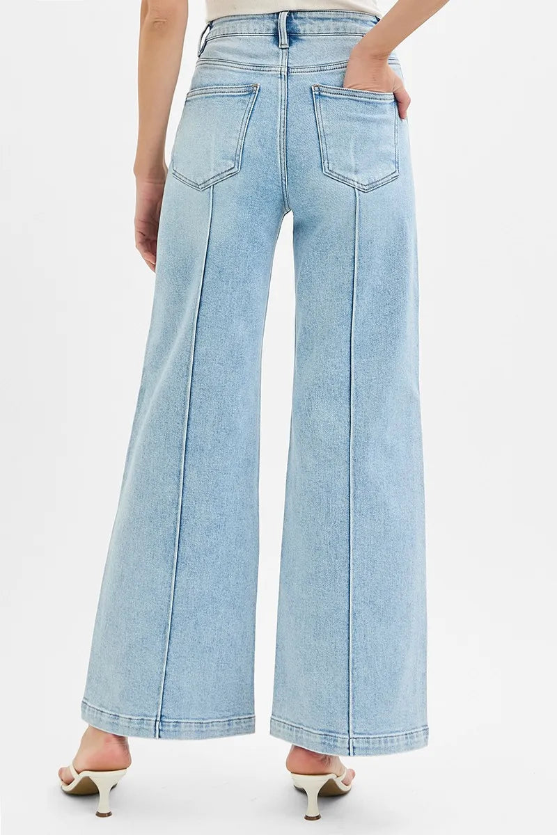 Full Size High Waist Wide Leg Pintuck Detailed Plus Size