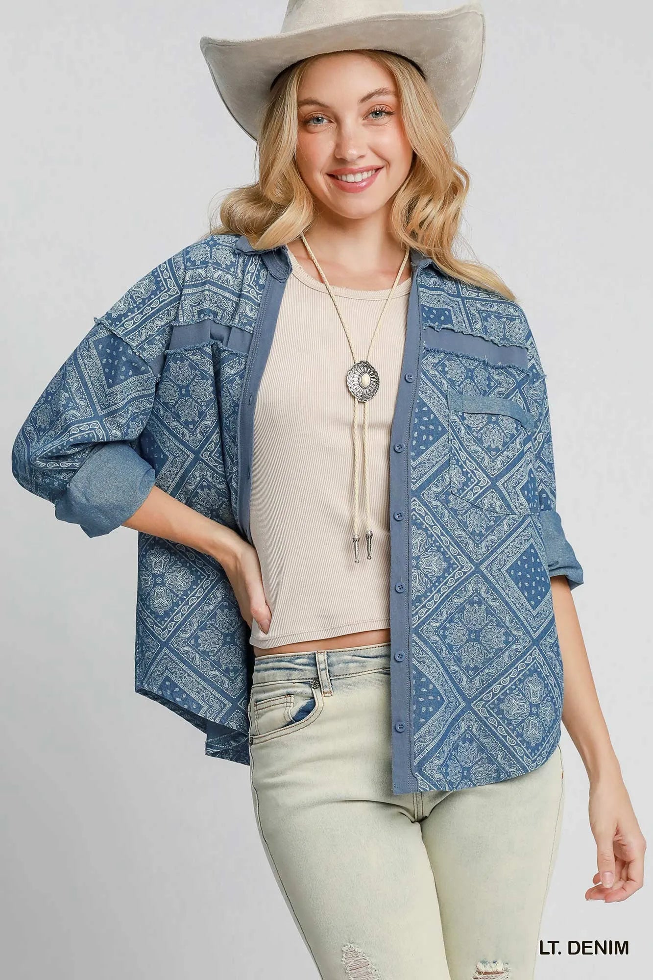 Paisley Print Denim Shirt Jacket