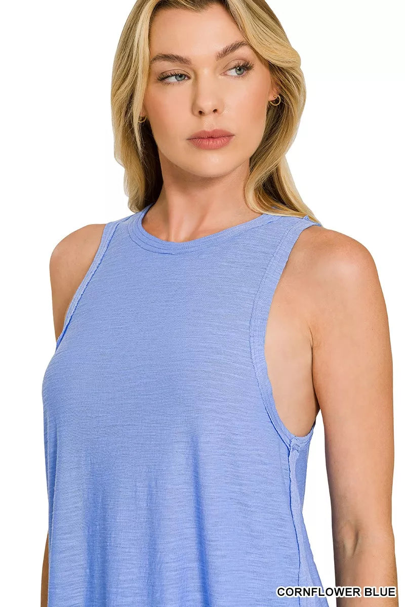 Curved Hem Slub Tunic Tank