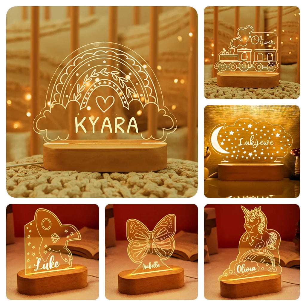 DecorBites™ Baby Kids USB Night Light Personalized Children Name Lamp Custom Nursery Newborn Bedroom Home Decoration Birthday Souvenir Gift