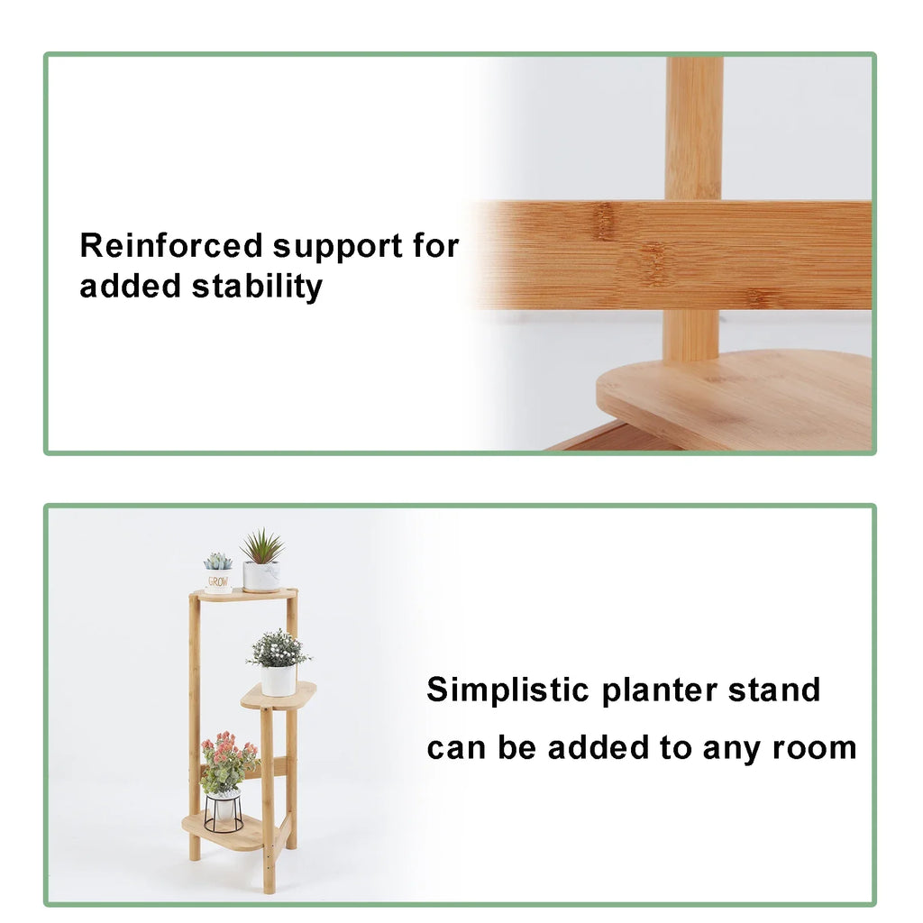 DecorBites™ Bamboo Corner Plant Stand: 3-Tier Flower Display