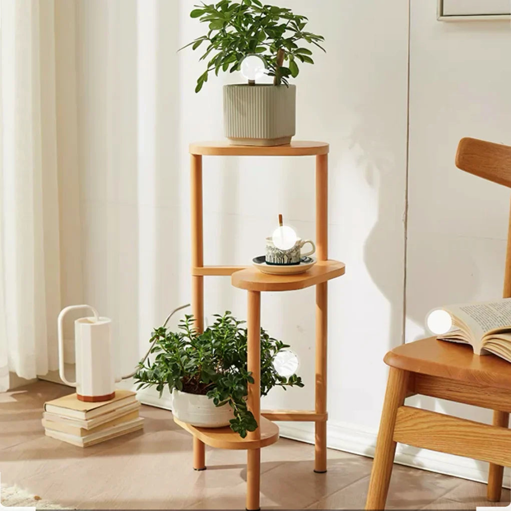 DecorBites™ Bamboo Corner Plant Stand: 3-Tier Flower Display