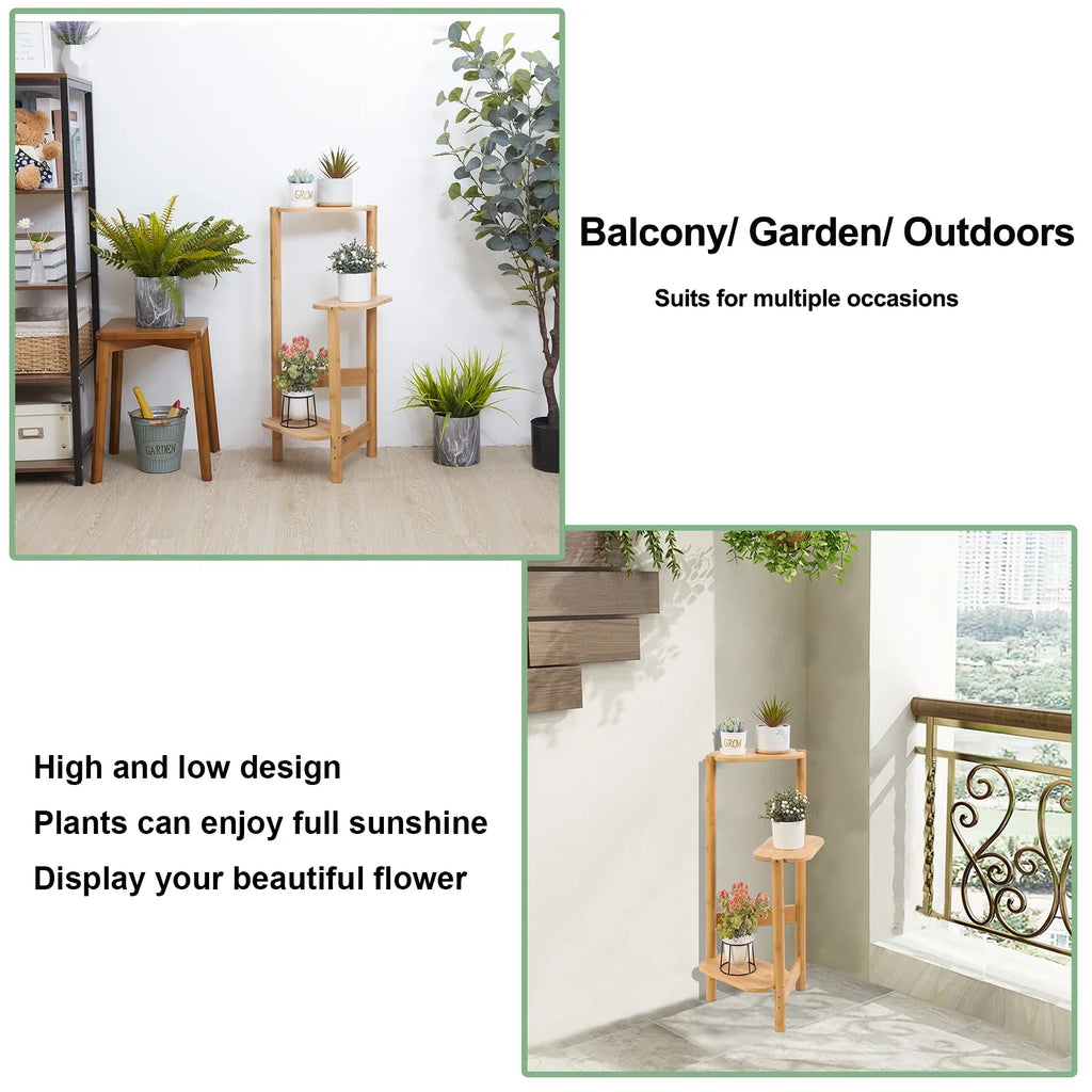 DecorBites™ Bamboo Corner Plant Stand for Garden Balcony
