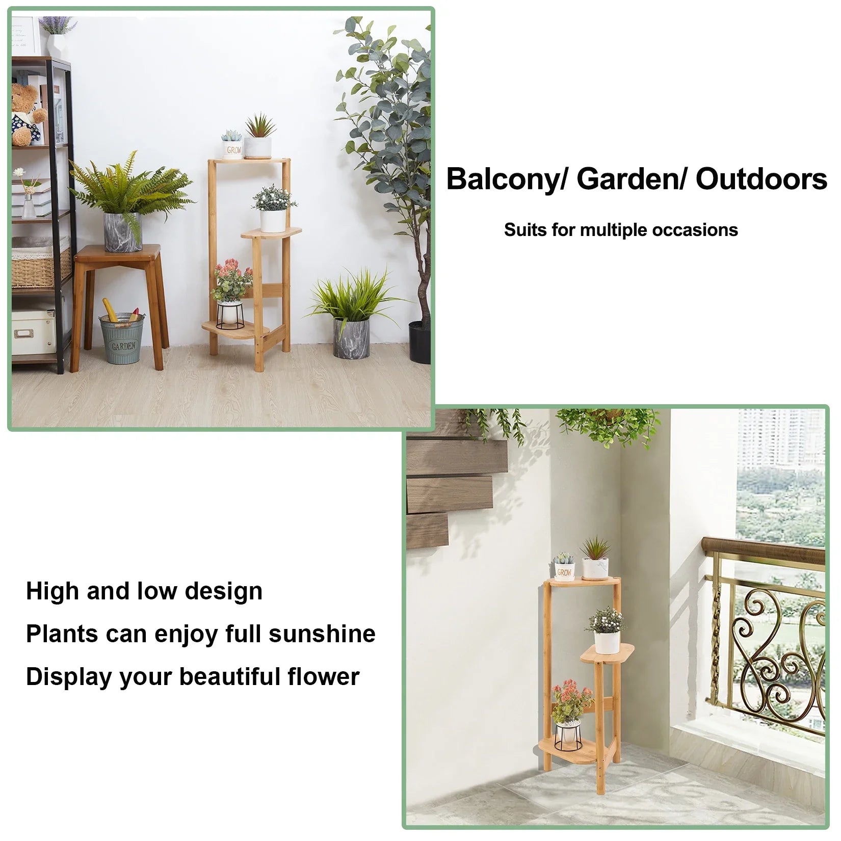 DecorBites™ Bamboo Corner Plant Stand for Garden Balcony