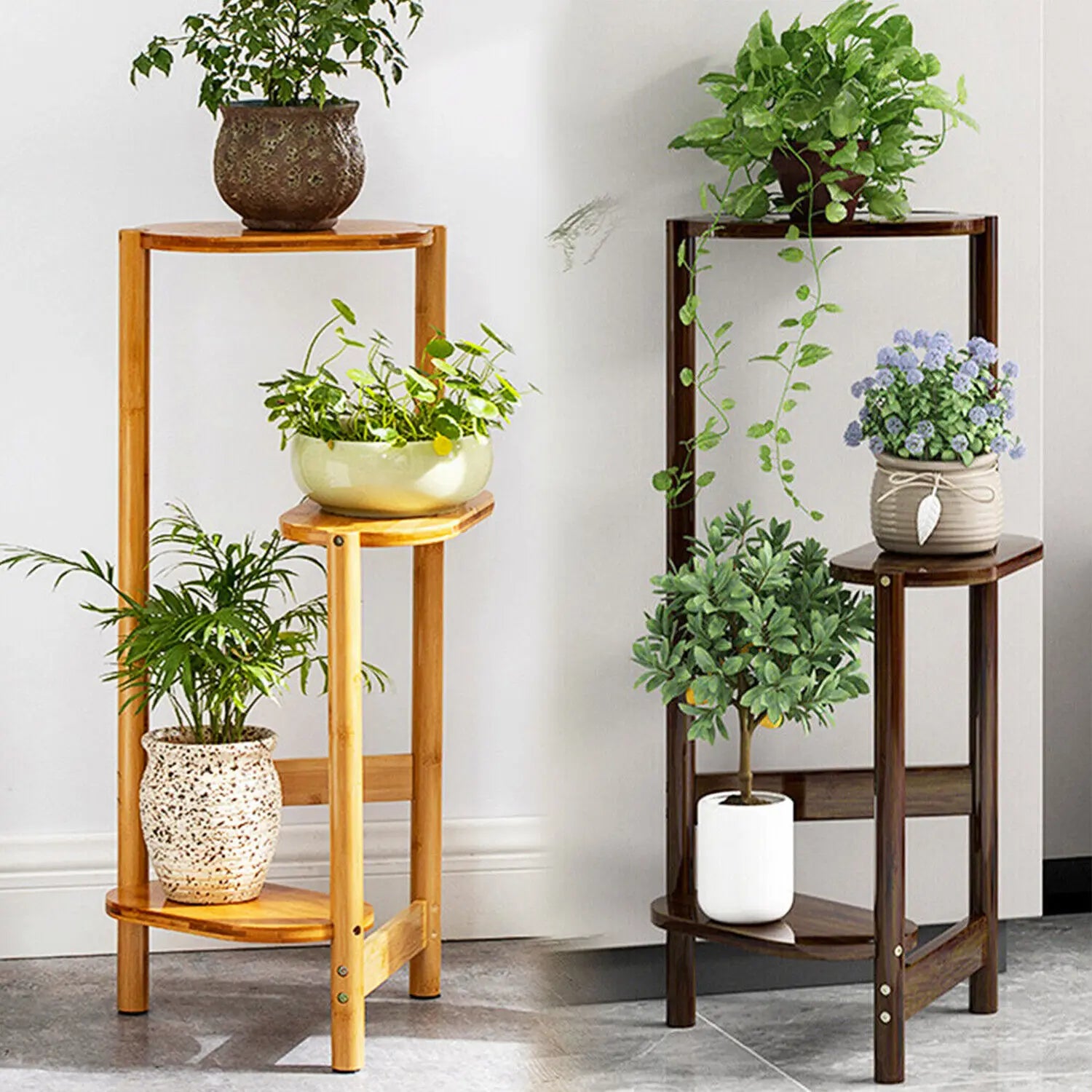 DecorBites™ Bamboo Corner Plant Stand for Garden Balcony