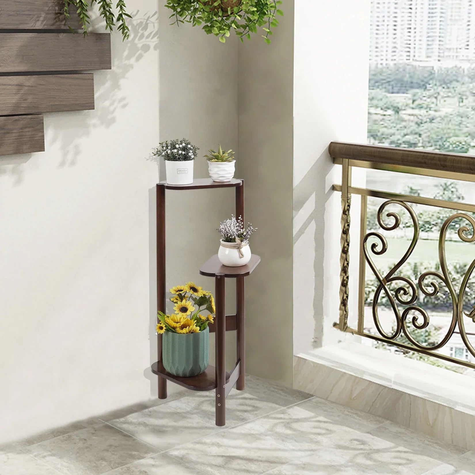DecorBites™ Bamboo Corner Plant Stand for Garden Balcony