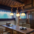 DecorBites™ Bamboo Linear Island Pendant Light with Cage Shade - Lodge Style - Beige