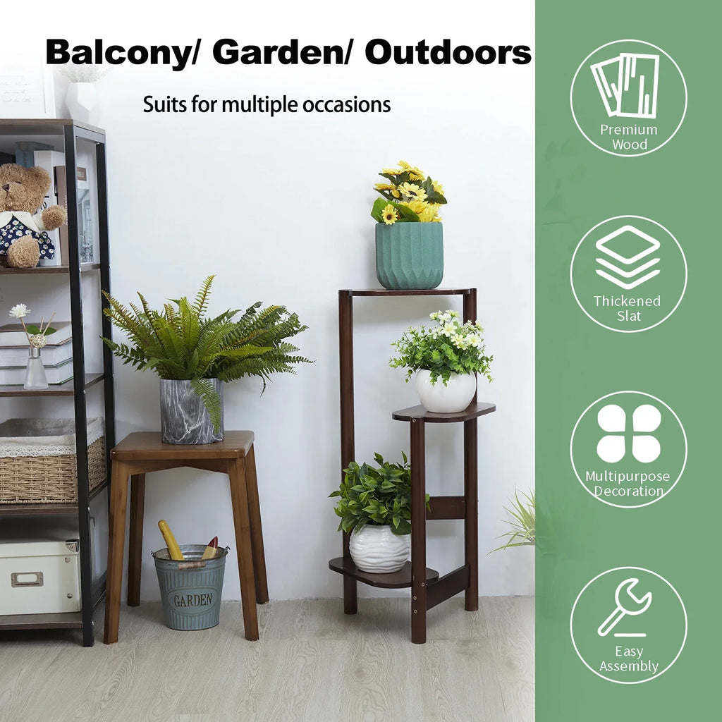 DecorBites™ Bamboo Tall Corner Plant Stand - Outdoor Garden Rack