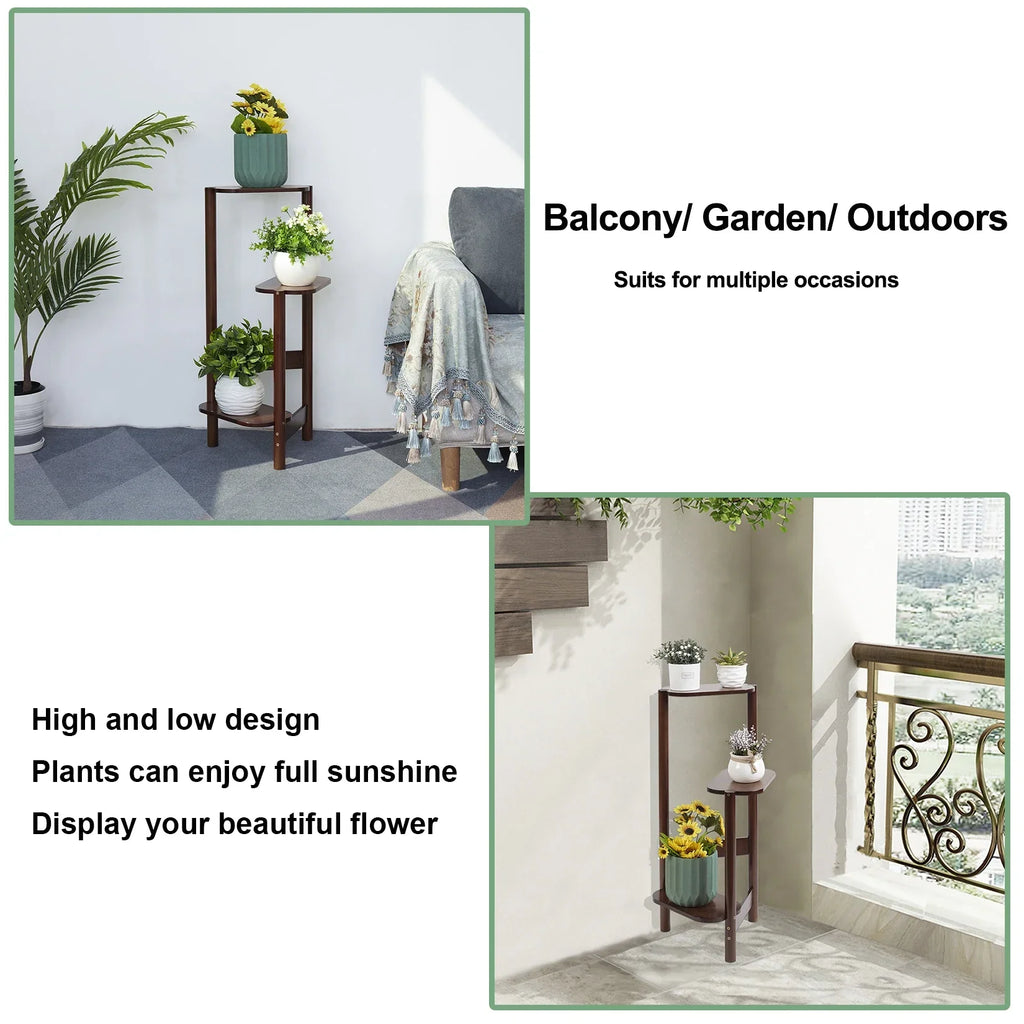 DecorBites™ Bamboo Tall Corner Plant Stand - Outdoor Garden Rack