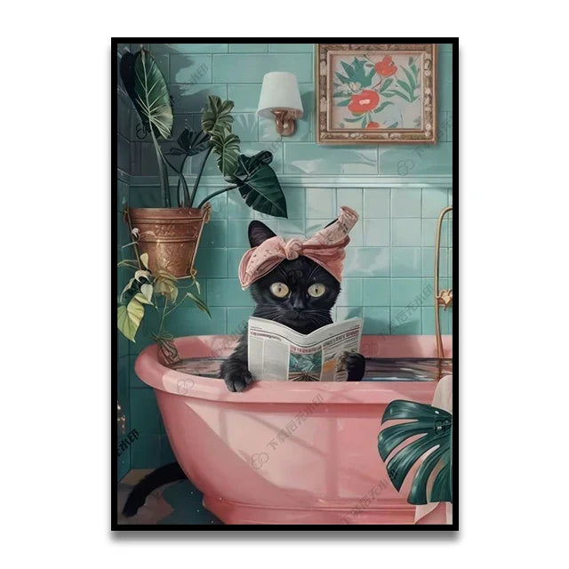 DecorBites™ Bathroom Cat Canvas Wall Art Print