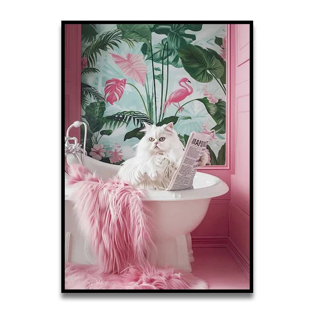 DecorBites™ Bathroom Cat Canvas Wall Art Print