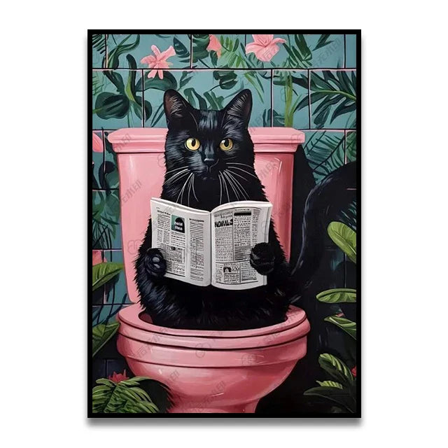 DecorBites™ Bathroom Cat Canvas Wall Art Print